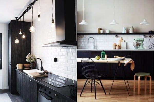Contraste blanco y negro en el interior escandinavo de la cocina.