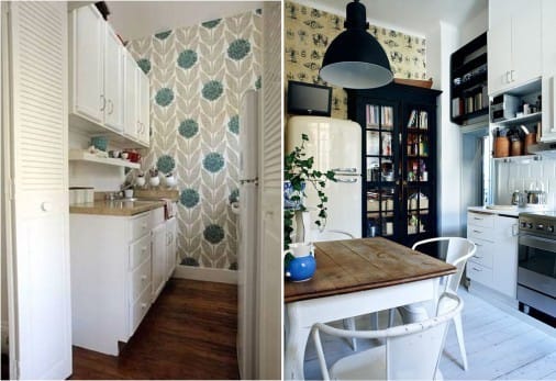 Papel pintado en el interior de la cocina en estilo escandinavo.