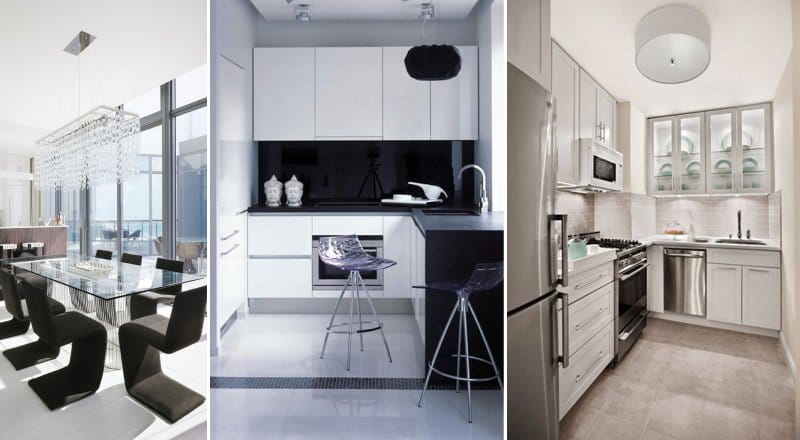 Plástico y vidrio en el interior de la cocina en estilo moderno.