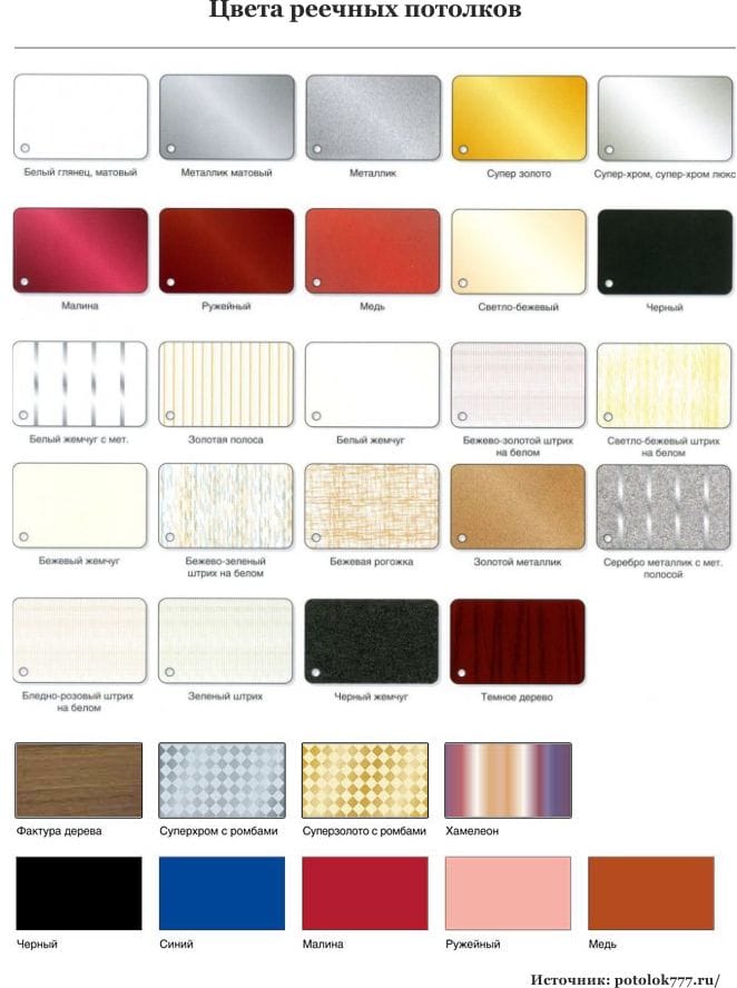Cores de tetos de ripas Cores de tetos de ripas