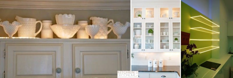 Iluminação decorativa de prateleiras de vidro, fachadas de vitrais da cozinha