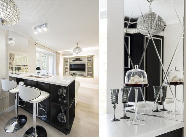 Conception d'un appartement d'une pièce avec une petite cuisine et un salon - comptoir de bar Conception d'un appartement d'une pièce avec une petite cuisine et un salon - comptoir de bar