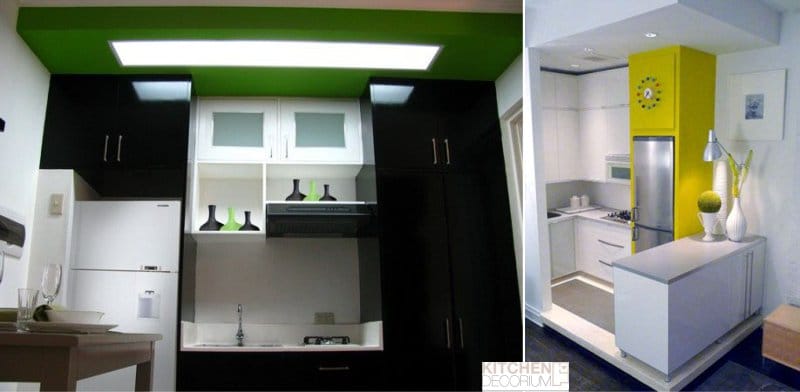 Teto de gesso cartonado em uma cozinha muito pequena