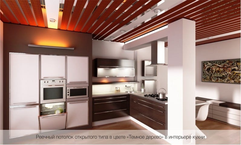 Teto do rack aberto no interior da cozinha