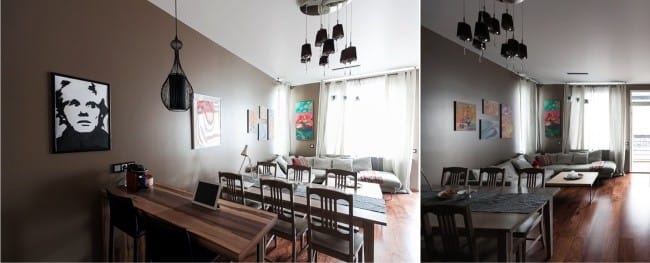 Rèm cửa màu trắng trên grommet trong nội thất phòng khách nhà bếp Rèm cửa màu trắng trên grommet trong nội thất phòng khách nhà bếp