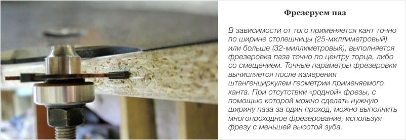 Фрезоване на жлеб за врязващ кант