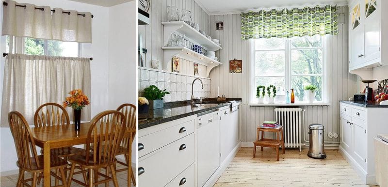 Lambrequin trên grommet trong nội thất của nhà bếp