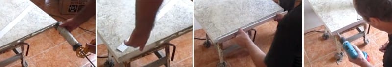 Engrasamos los extremos con sílice e imponemos una tira de aluminio sobre la mesa.