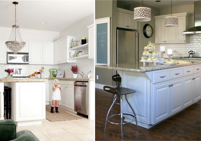 Encimera de granito en interior de cocina blanca en estilo moderno Encimera de granito en interior de cocina blanca en estilo moderno