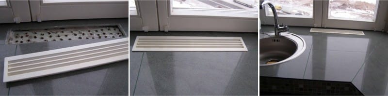 Janela de sacada com o peitoril da janela reequipado em uma mesa