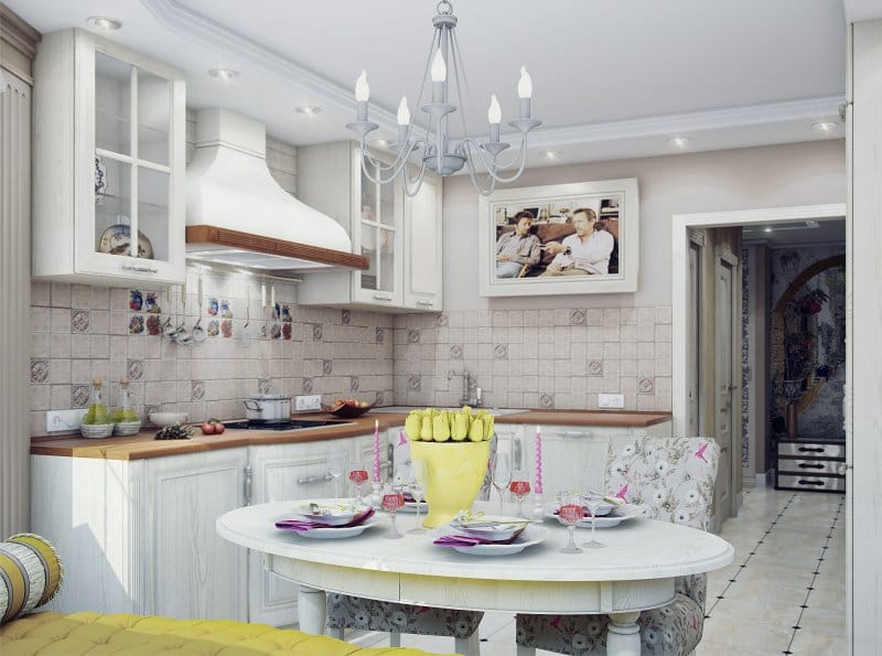 Cozinha com uma janela de sacada em uma casa típica P-44T em estilo clássico