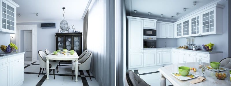 Cozinha de holofotes de iluminação, combinada com o corredor
