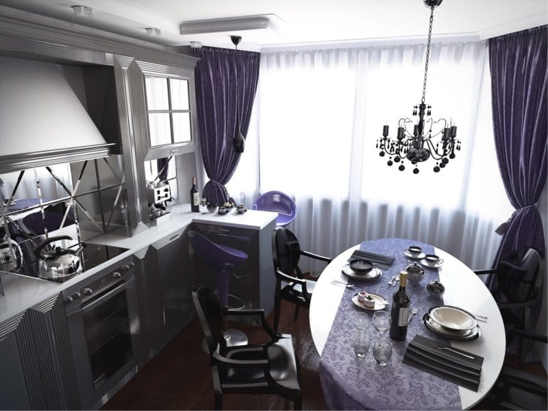 Projeto de cozinha com bay window e balcão de bar