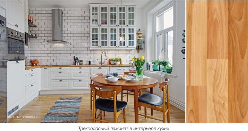 Tre-strips laminat i køkkenets indre