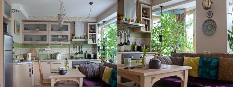 Cucina con divano in stile orientale