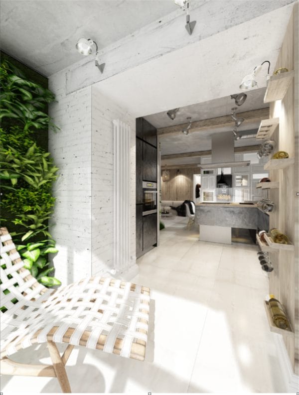 Khu giải trí trên loggia, kết hợp với bếp