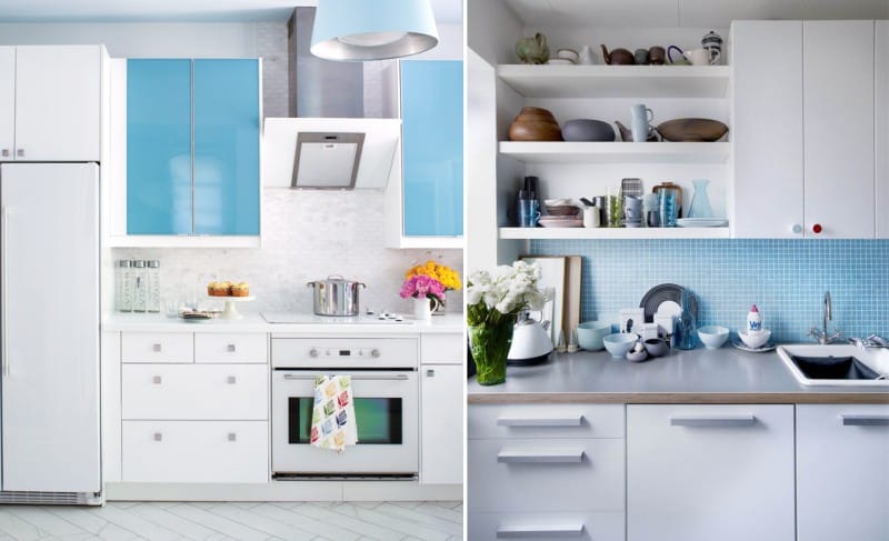 Cocina blanca y azul.