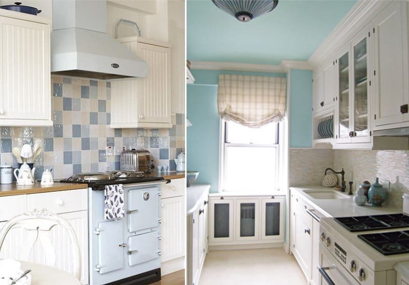 Cocina blanca y azul de estilo provenzal