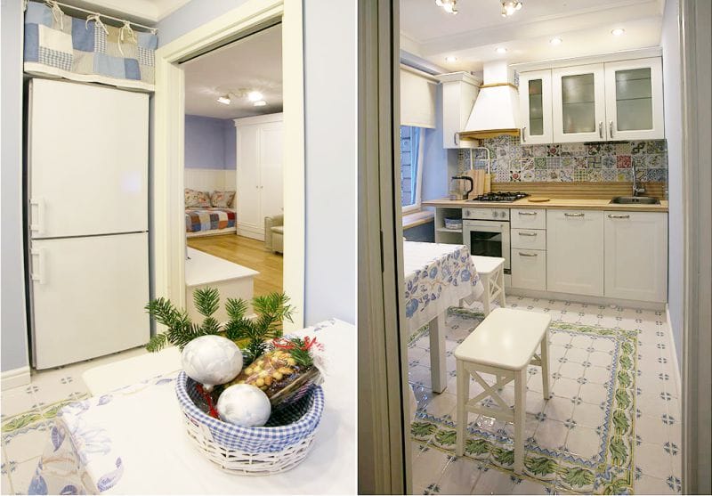 Cocina blanca y azul de estilo provenzal