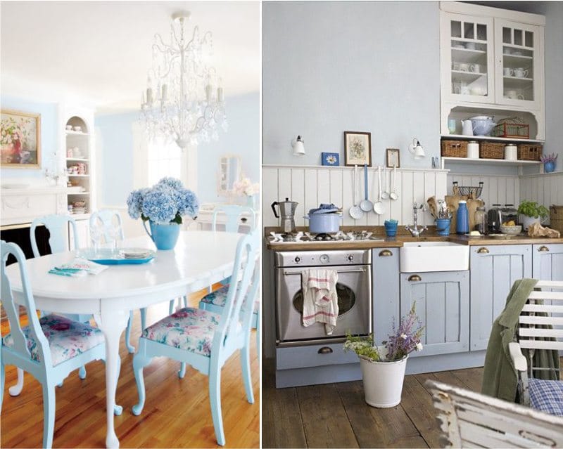 Cocina azul al estilo de una casita inglesa y provenzal.