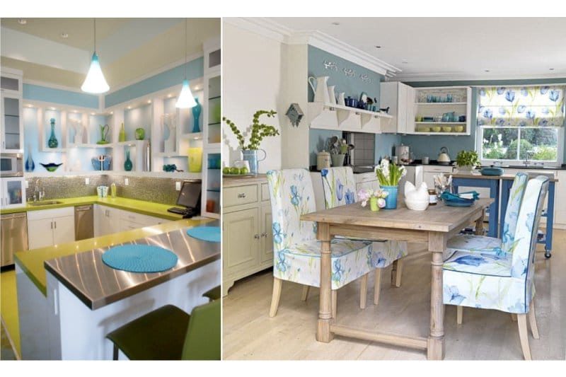 Cocina verde y azul