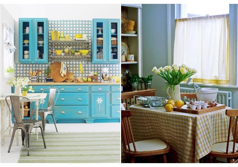 Amarillo y azul en el interior de la cocina.