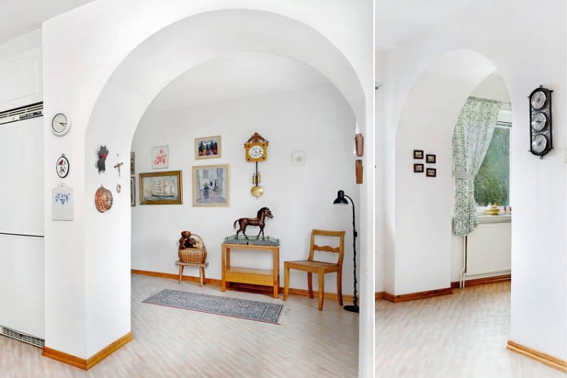 Ampio arco romantico nell'interno della cucina