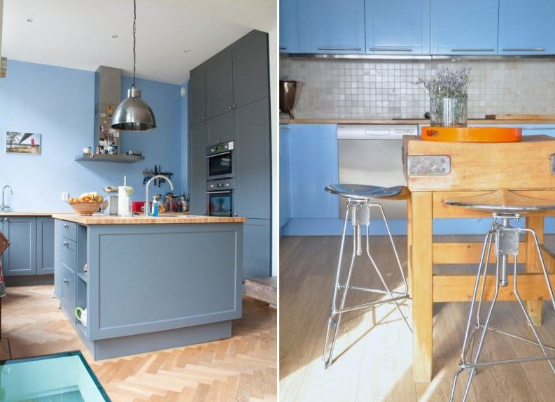 Blauwe keuken in het interieur