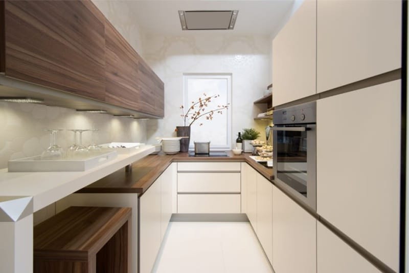 Vanille en bruine kleur in het interieur van de keuken