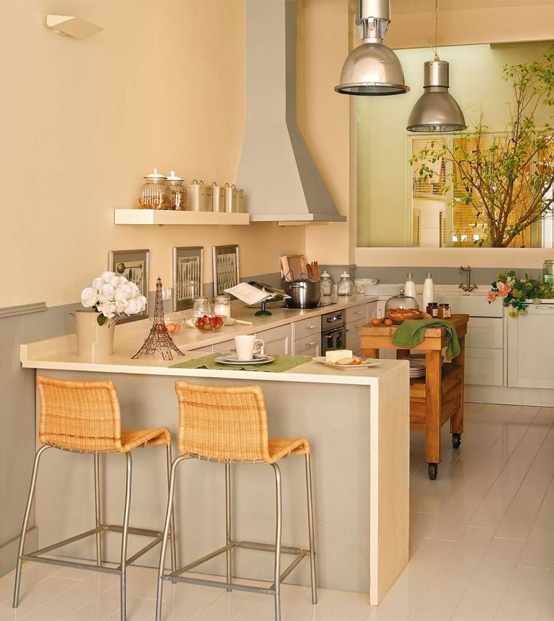 Bancone bar all'interno della cucina di 10 metri quadrati. m