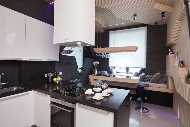 Cozinha 18 metros quadrados. m com uma península