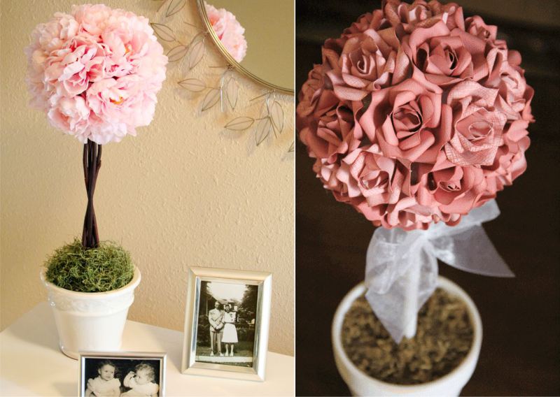 Dekoration av topiary ball med kunstige blomster