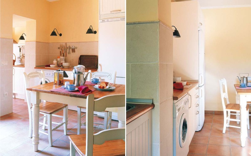 Diseño de cocina con lavadora estilo country