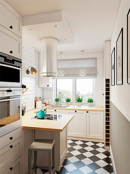 Moderne keuken met zwart-witte vloer