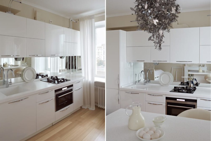 Cocina blanca brillante en Khrushchev